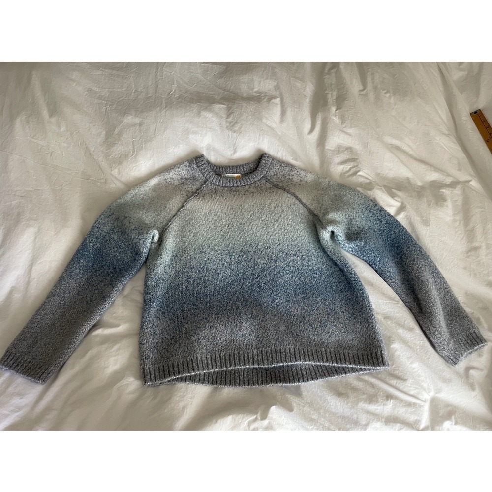 C&C California Sweater Ombre Blue Grey Super Soft Raglan Cozy Crew Neck Large